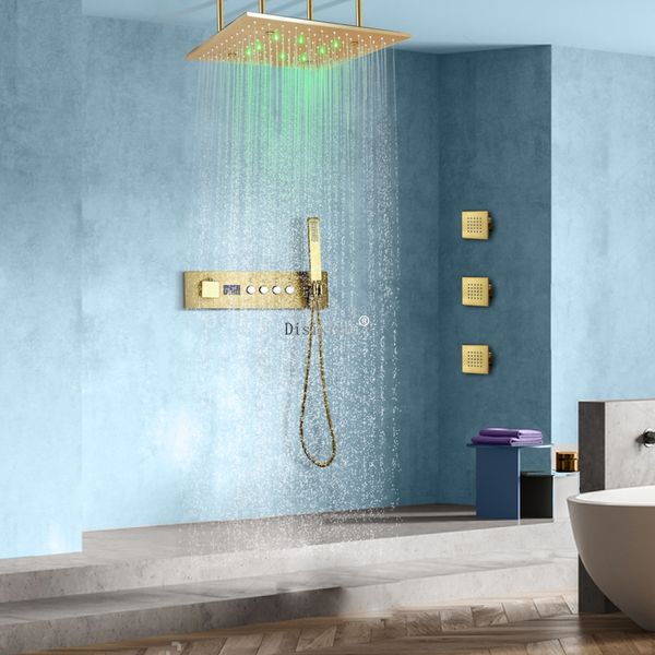 Juego de ducha termostática de SPA con atomización de lluvia y cabezal de ducha LED de Oro pulido de baño de lujo