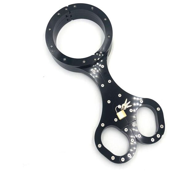 Bondage BDSM de lujo para hombre y mujer con cerradura, Cangue de cristal negro, anillo de cuello redondo, yugo de sujeción de muñeca ovalado, picota, juguete sexual 6887831