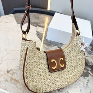 Bolso de playa de lujo Bolso de media luna para las axilas Bolsos de paja de un hombro Monedero de viaje para desplazamientos de verano Bolso colgante de diseño Bolso tejido portátil versátil para mujer