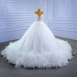 Bordado de lujo Vestidos de pelota Vestidos de novia Vestidos de princesa Corsé Sweetheart Organza Ruffles Catedral Train Vestido nupcial Vestidos hechos a medida