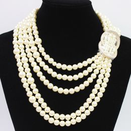 Collier de perles de luxe bijoux en or perles d'eau douce cinq bijoux tour de cou bijoux colliers de mariée pour les femmes