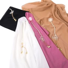 Luxury Per perlels Square Scarf Plain Murffon Hijab Heaband Wrap châles arabe Turban pour les femmes islamiques musulmanes accessoires de cheveux 240410