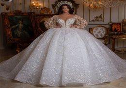 Vestido de fiesta con cuentas de lujo, vestidos de novia de Dubái, cola real árabe de encaje, vestido de novia con lentejuelas, vestidos de novia Aibye 2021, Vestido De Noi4308214