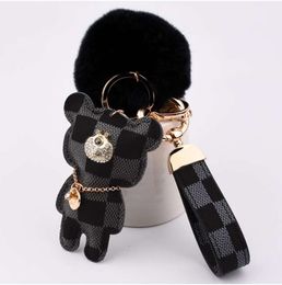 Porte-clés de voiture en forme de boule de cheveux d'ours de luxe, pendentif de sac de fleur, porte-clés de charme pour hommes, cadeau de mode, accessoires de porte-clés en PU Animal llavero