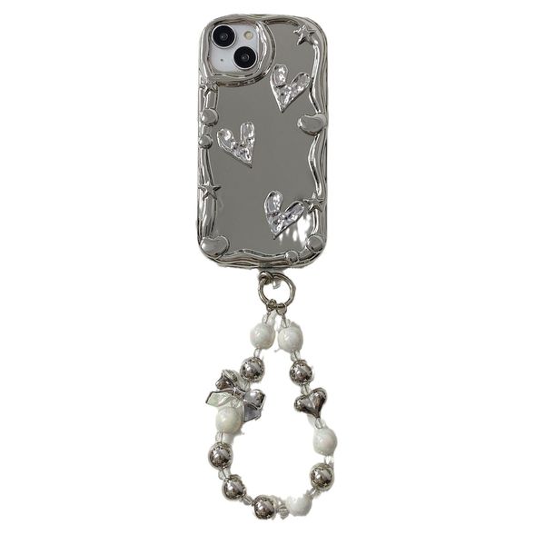 Étuis de téléphone portable Apple Bears de luxe Housses de protection miroir pour iPhone 15 14 Plus 13 12 Pro Max Étui souple antichoc Design haut de gamme Bracelet anti-chute Chaîne de perles