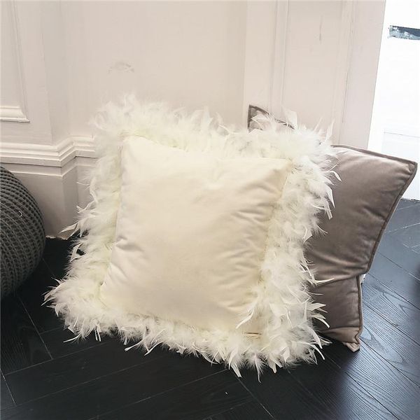 Housse de coussin de beauté de luxe blanc Europe velours tissu plume autour de la taie d'oreiller canapé-lit maison chambre Dec FG940 coussin/décoratif