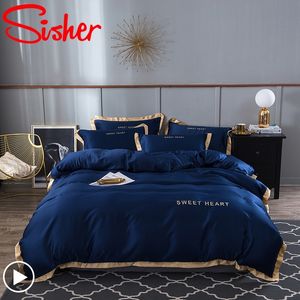 Luxe beddengoed set 4 stks platte laken korte dekbedovertrek sets King comfortabele quilt covers single queen size beddclothes linnengoed 201120