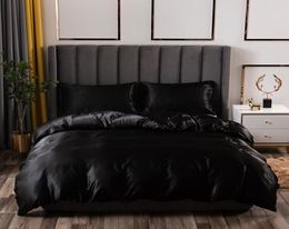 Juego de cama de lujo tamaño King, edredón de seda satinado negro, textiles para el hogar, funda nórdica tamaño Queen CY2005195604877