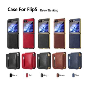 Luxe riemclip tasje Vogue telefoonhoesje voor Samsung Galaxy Folding Z Flip 5 4 3 5G Stevige volledige beschermende beplating Stevig lederen membraan opvouwbare schaal met pensleuf