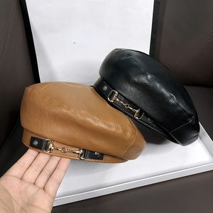 Chapeau de béret de luxe Designer Casquette Vintage Fashion Beanie Solid Dome en cuir