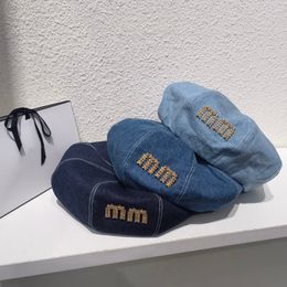 Boinas de lujo para niñas, sombreros de vaquero de mezclilla a la moda, letras correctas, gorras clásicas de lona azul a la moda, boina para mujer