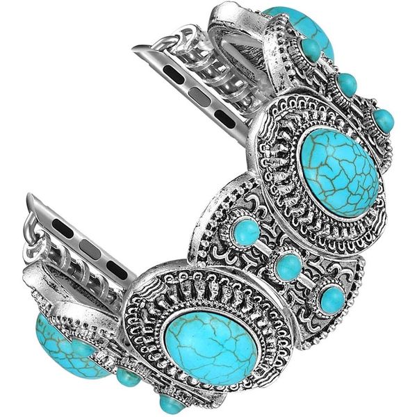 Bracelet de luxe en béryl pour Apple Watch Ultra 49 mm 41 mm 45 mm 42 mm 38 mm 44 mm 40 mm Bracelet de bijoux tendance Bracelet extensible turquoise iWatch Series 8 7 6 SE 5 4 3 Bracelet