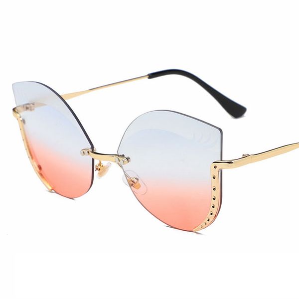 luxe - Big Eye lunettes de soleil Nouveau 2019 Femmes Hommes Or Métal Cadre De Coupe Lentille Lunettes De Soleil Vintage Dames Gradient Cils Lunettes De Soleil Nuances