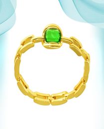 Big Big Green Diamond Ring Bangle Gold Color Jewelry European and American Fashion Design Chain Imitation Emerald Inoxydless Ste3332948