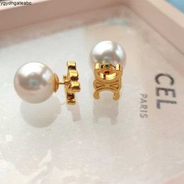 Luxe Big Pearl CE Brand Letters Designer oorbellen Women Gold Studs Elegant Charm Diamond Dubbele zijde Bal Aretes Oorring Oorringen Sieraden Geschenk VRTK