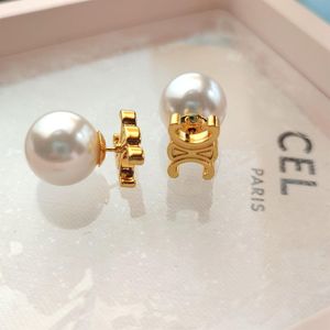 Luxe Big Pearl CE Brand Letters Designer oorbellen Women 18K Gold Studs Elegant Charm Diamond Dubbele zijde Bal Aretes Oorring Oorring Earringen Sieraden Geschenk