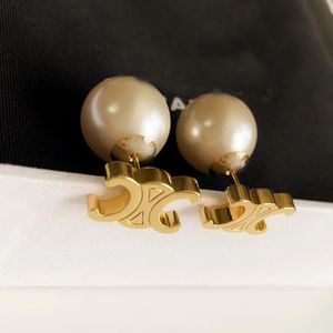 Boucles d'oreilles de luxe avec grandes lettres de perles pour femmes, clous en or 18 carats, charme élégant, boule double face, boucles d'oreilles rétro vintage, boucles d'oreilles, bijoux de mariage, cadeau