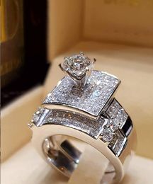 Luxury Big Ring Set Fashion 925 Silver Love Promision Promision Anillo de compromiso anillos de diamantes Vintage para mujeres hombres