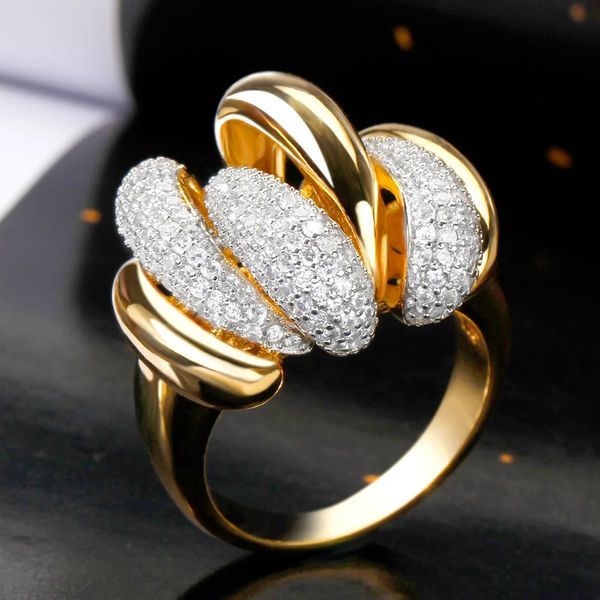 Grands anneaux de luxe avec pierres de zircone cubiques en forme de chrysanthème pour femmes, bijoux de fête de fiançailles et de mariage, 240219