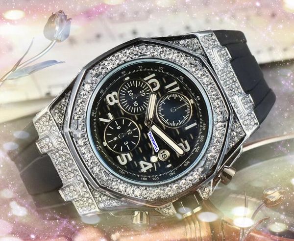 Luxury grande taille Full Functional Quarz Chronograph Watchs Men Day Date Date Black Green Rubber CELLETT