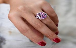 Luxe Big Square Pink Geel Wit Aaaaa Zicon S925 Sterling Silver Wedding Rings Girls Birthday Stone Sieraden 696 Z235009846332340