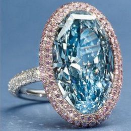 Anillo de dedo de circonio grande de lujo, anillos de plata de ley 925 para fiesta de boda para mujeres y hombres, regalo de joyería de compromiso