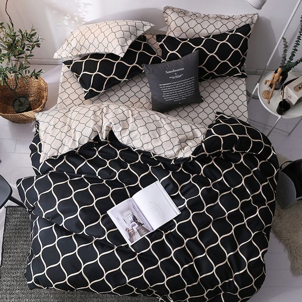 Parure de lit noire de luxe, ensemble de literie simple, pleine taille, en Polyester, housse de couette, moderne, à carreaux d'oiseaux, Anime avec taie d'oreiller, 261F