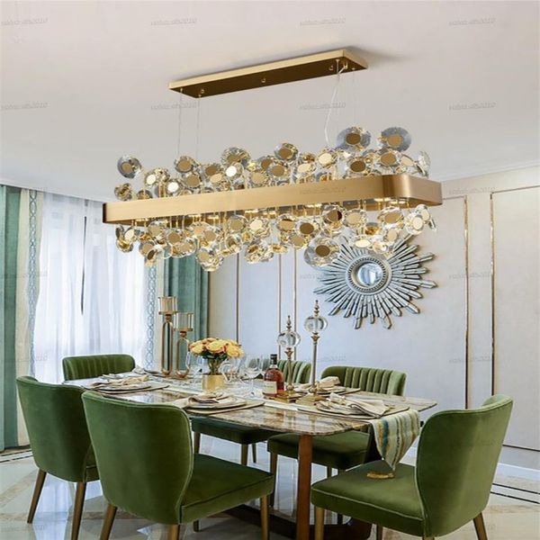 Lustre de luxe en or noir pour salle à manger Villa Appartement Salon Rectangle Luminaires suspendus Cuisine moderne 234n