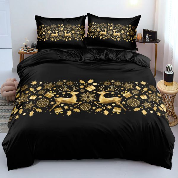 Luxury Black Gold Christmas Tree 3pcs Queen King King Frante taille de couette de couverture linge de linge de linge pour un enfant 200x200 240x220