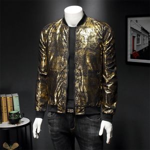 Luxe zwart gouden print feestjack outfit club bar jas mannen casaca hombre veer jacquard bomber jassen mannen kleding 201127