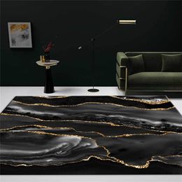 Alfombra de mármol gris negro de lujo con línea de oro para sala de estar decoración moderna mesa de café alfombra alfombra de dormitorio grande 220301