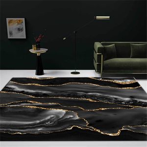 Tapis de luxe en marbre noir gris avec ligne dorée, pour salon, décoration de maison moderne, Table basse, chambre à coucher, grand tapis de chevet 220301