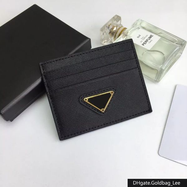 Titulares de tarjetas de crédito de identificación negros de lujo para mujer mini billetera triángulo marca moda cuero lienzo hombres diseñador monedero color carteras de doble cara