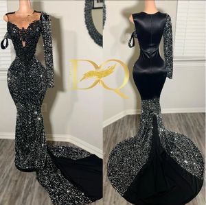 Robes de bal de luxe à paillettes noires pour fille noire perles de cristal robe de soirée sirène robe de soirée robe Para Eventos