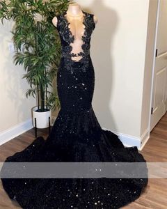 Robe de bal de luxe à paillettes noires, tenue de soirée avec perles et strass, tenue de soirée de Gala, 2024