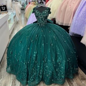 Luxe noirâtre vert princesse Quinceanera robes perles Appliques dentelle robe De soirée Tulle élégant doux Vestido De 15 16 Anos