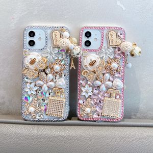 luxe bling 3D strass hoesjes voor iphone 15 14 pro max 13 12 11 xr xs x 8 7 6 plus zachte tpu glanzende diamanten bloem liefde hart kristal telefoonhoezen mode meisjes achterkant huid