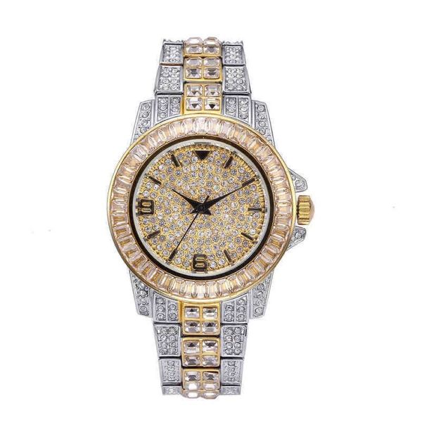 Luxe Bling cristal or argent couleur glace sur Quartz glacé montre-bracelet pour hommes mâle étanche Hip Hop bijoux montre-bracelet 309n