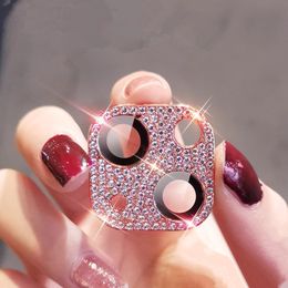 Luxe bling diamant metalen camera lens gehard glazen beschermer glanzend bling kleurrijk krasbestendig voor iPhone 15 14 13 12 mini 11 pro max