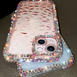 Fundas de TPU suaves con diamantes de lujo para iPhone 15 14 Pro Max Plus 13 12 11 X XR XS 8 7 Iphone15 Cristal transparente transparente Rhinestone Agujero fino Mujeres Teléfono inteligente Contraportada