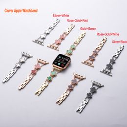 Correas de reloj de lujo Bling Diamond para Apple Watch Bands 49mm 45mm 38mm 40mm 42mm 44mm Metal Mujeres Glitter Clover Band iwatch Series Ultra 8 7 6 5 4 3 2 1 SE Acero inoxidable