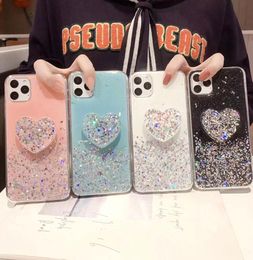 Luxury Bling Glitter Love Heart Case pour iPhone 12 11 Promax 12mini 11 avec support de silicone doux pour 12 XS Max XR 8 7Plus3127931