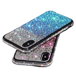 Luxe Bling Glitter Sparkle Cases Crystal Glass Full Diamond Bumper 2 en 1 TPU PC Couverture antichoc pour iPhone 12 11 Pro XR XS Max X 8 Plus Samsung S10 S20 FE S21 Ultra