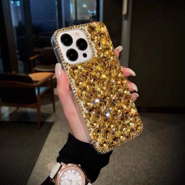 Coque de téléphone de luxe avec strass scintillants, rose, pour iphone 15, 14, 13, 12, 11, paillettes de diamant