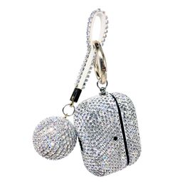 Luxe Bling Shiny Full Diamond Decoratieve Hoofdtelefoon Accessoires Cases Hanging Ball Sleutelhaak Haak voor Apple Airpods 1 2 3 Pro Case Draadloze Bluetooth Oortelefoon Cover