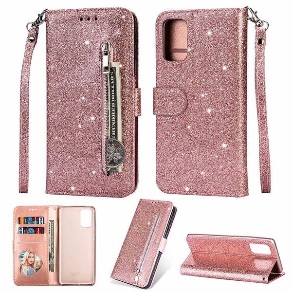 Bling Wallet Glitter Leather Zipper Flip stand Cover Case pour iphone 11 pro max XS MAX XR 6 7 8 PLUS Samsung S8 S9 S10 PLUS S10E