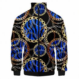 Cadena azul de lujo Zebra Chaqueta 3D Hombres / Mujeres Harajuku Hip Hop Sudaderas con capucha Casual Stand Collar Boy's Zipper Sudadera de gran tamaño 4XL 661O #