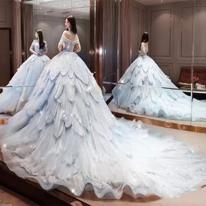 Luxe blauw van ale avondjurk 2023 OFF de schouderkristal kralen Tiered dames prom party jurken nieuwe beroemde stijl gewaad de soiree