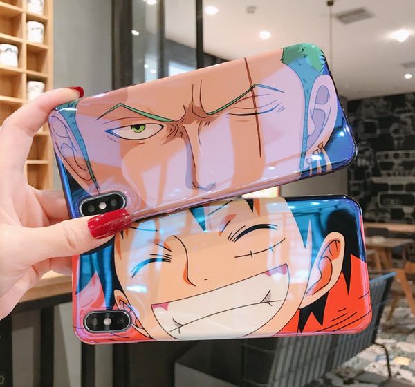 Luxury Blue Light Cartoon One Piece Cover Fase para iPhonePhone X XR XS MAX 11 PRO 8 7 6 S Plus Anime Luffy Sauron Soft Silicone CO8777315