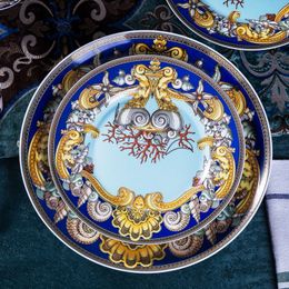 Luxury Blue Ocean Bone China Distes Plaques Western Clubhouse Cœur haut de gamme de la mer Céramique Table Varelle Plaque décorative